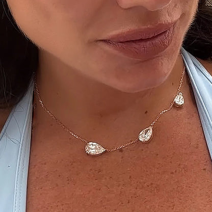 3-Stones Waterdrop Moissanite Pendant Necklace for Women 925 Silver 4-3-2Carat East West Pear Cut Diamond Neckchain Fine Jewelry