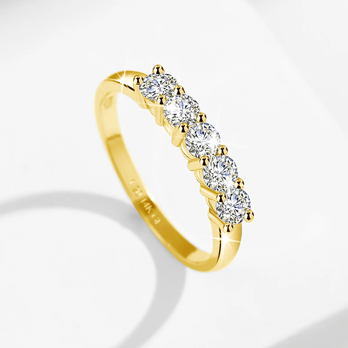 14K Gold Filled Pink Moissanite Rings 5 Stone D VVS1 for Women Man with 1/20th 14 Karat Gold Engagement Wedding Jewelry