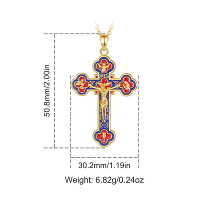 Eudora 925 Sterling Silver Jesus Crucifix Cross Necklace 18K Gold Angel Prayer Amulet Christian Pendant Exquisite Enamel Jewelry