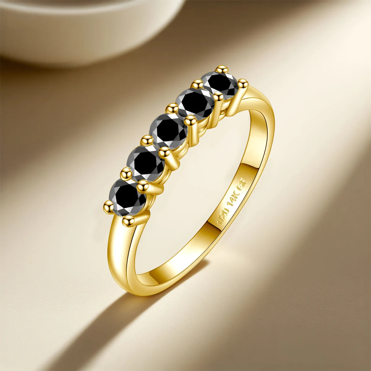 14K Gold Filled Pink Moissanite Rings 5 Stone D VVS1 for Women Man with 1/20th 14 Karat Gold Engagement Wedding Jewelry