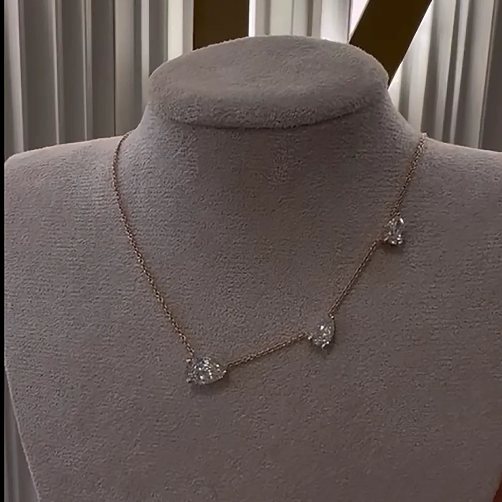 3-Stones Waterdrop Moissanite Pendant Necklace for Women 925 Silver 4-3-2Carat East West Pear Cut Diamond Neckchain Fine Jewelry