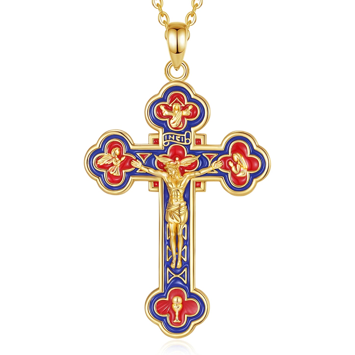 Eudora 925 Sterling Silver Jesus Crucifix Cross Necklace 18K Gold Angel Prayer Amulet Christian Pendant Exquisite Enamel Jewelry