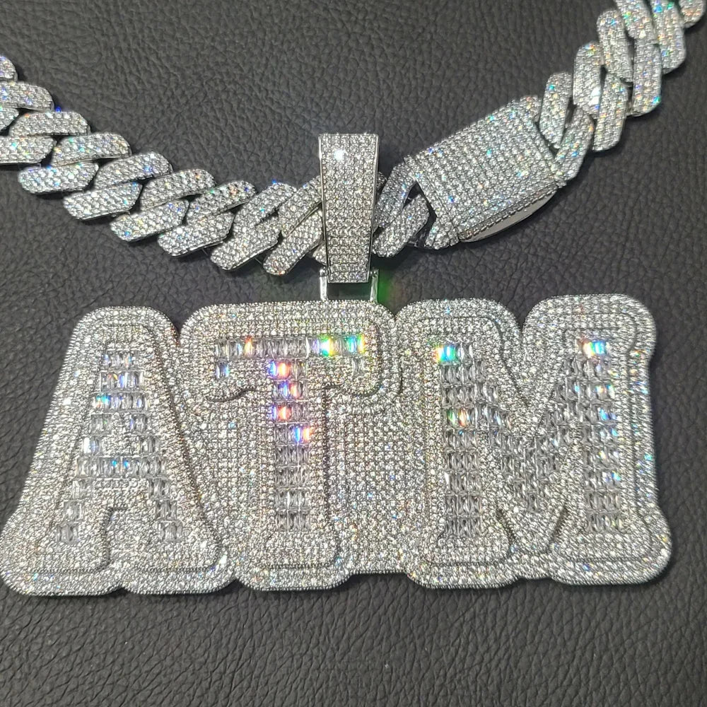 Iced Out Whole Piece Big Letter Pendant Solid Back Personalized Name Necklace With 20MM Cuban Chain Fashion Jewelry For Party