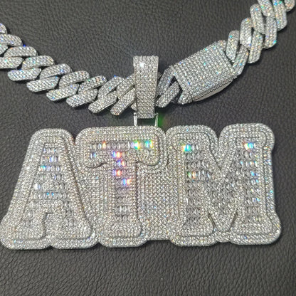 Iced Out Whole Piece Big Letter Pendant Solid Back Personalized Name Necklace With 20MM Cuban Chain Fashion Jewelry For Party