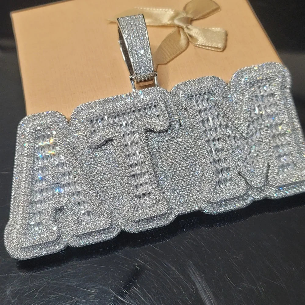 Iced Out Whole Piece Big Letter Pendant Solid Back Personalized Name Necklace With 20MM Cuban Chain Fashion Jewelry For Party