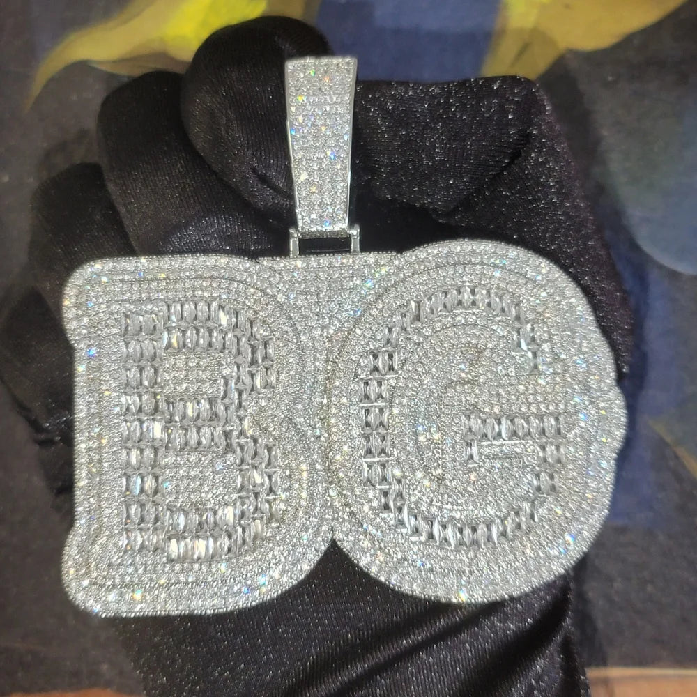 Iced Out Whole Piece Big Letter Pendant Solid Back Personalized Name Necklace With 20MM Cuban Chain Fashion Jewelry For Party