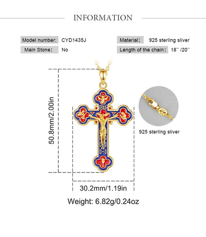 Eudora 925 Sterling Silver Jesus Crucifix Cross Necklace 18K Gold Angel Prayer Amulet Christian Pendant Exquisite Enamel Jewelry