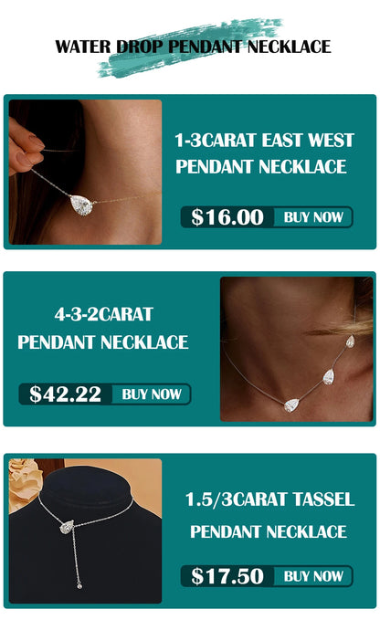 3-Stones Waterdrop Moissanite Pendant Necklace for Women 925 Silver 4-3-2Carat East West Pear Cut Diamond Neckchain Fine Jewelry