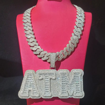 Iced Out Whole Piece Big Letter Pendant Solid Back Personalized Name Necklace With 20MM Cuban Chain Fashion Jewelry For Party